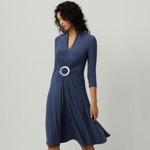 Joseph Ribkoff Gathered Front Dress Size 14 Mineral Blue